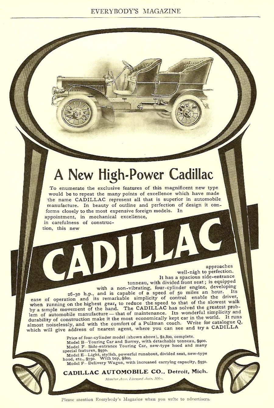 1905 Cadillac Auto Advertising